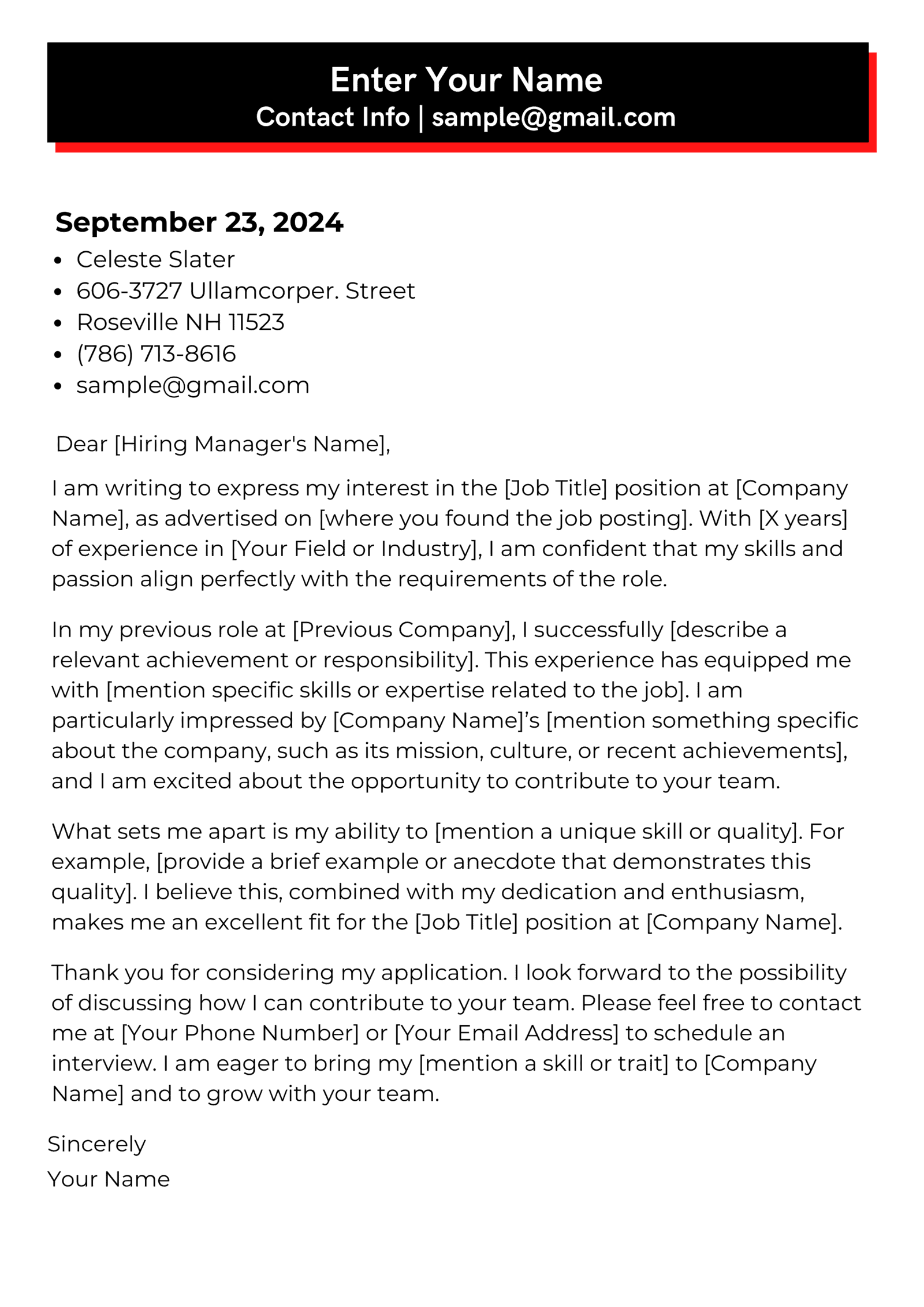 Dubai Cover Letter Format