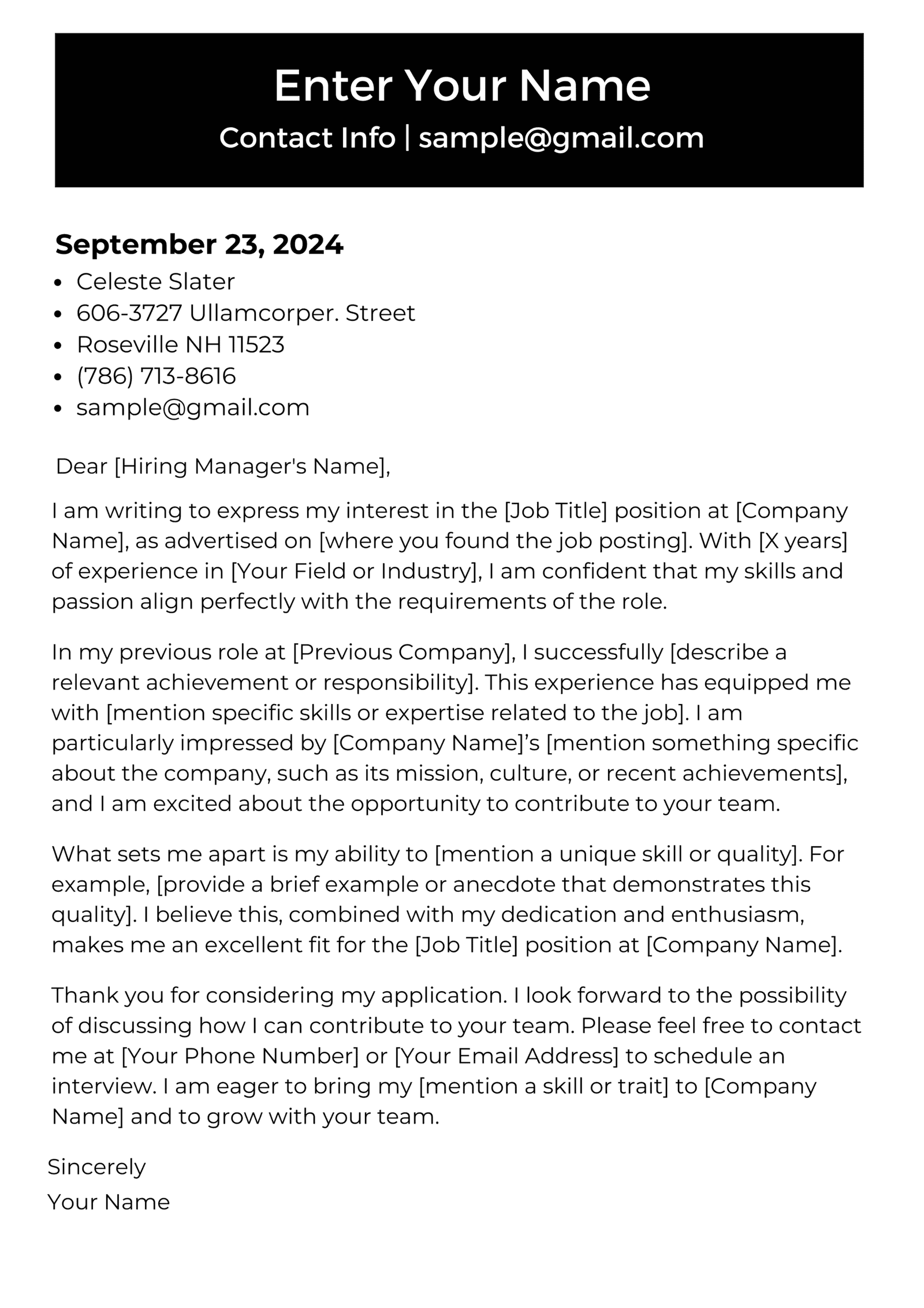 Dubai Cover Letter Format