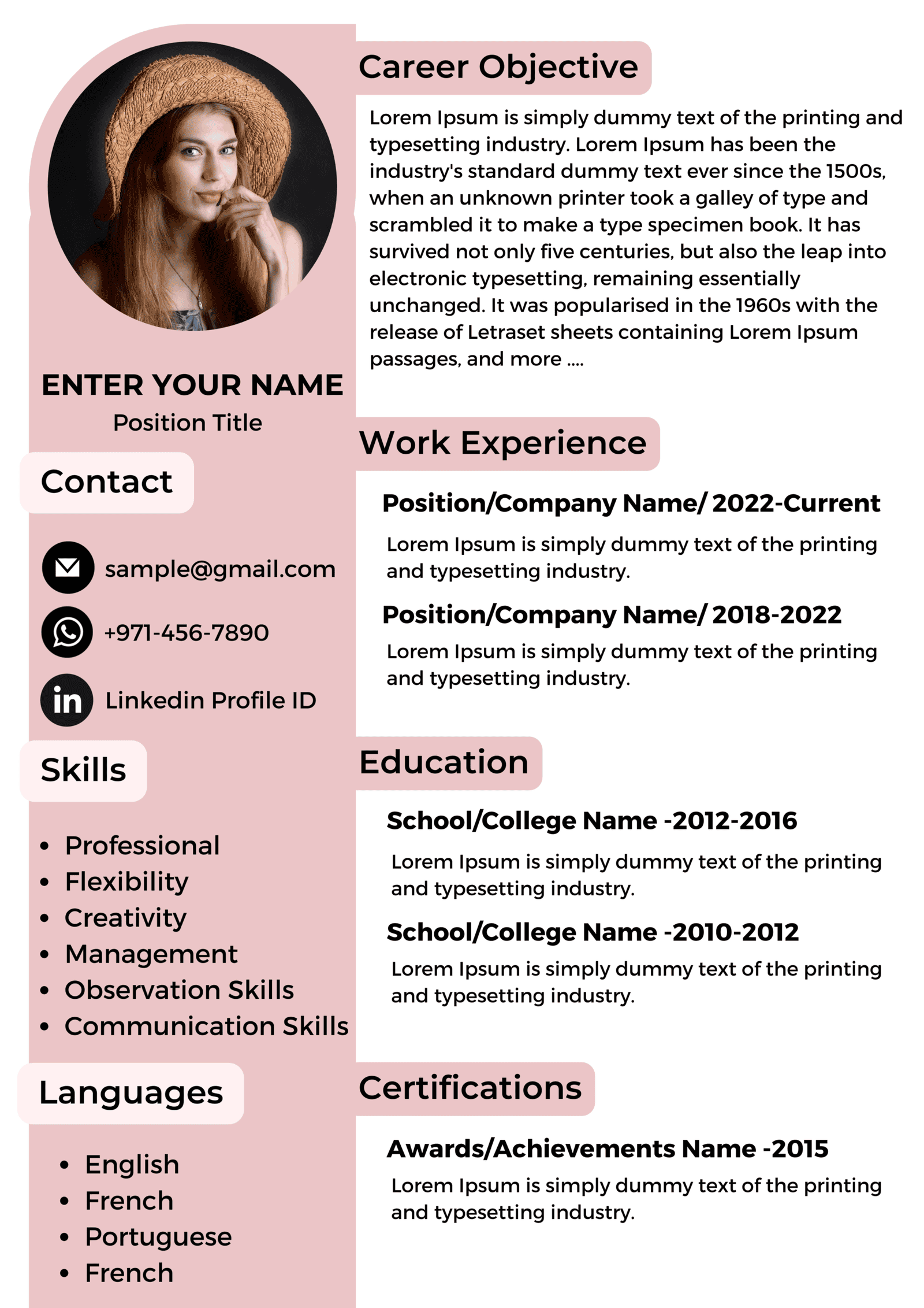 Dubai Resume Template – Career Switcher Layout